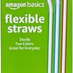Disposable Striped Plastic Flex Straws Assorted Colors 100 Count Large Pack